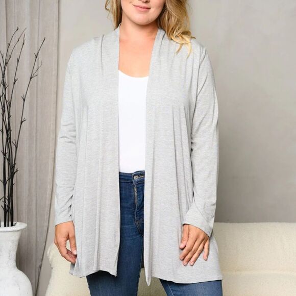 NEW PLUS Size Open Front Long Sleeved Grey Cardigan Sweater Boho Casual - Picture 1 of 3